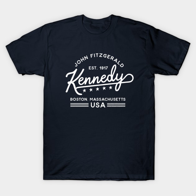 JFK Vintage Script White T-Shirt by Carl Cordes